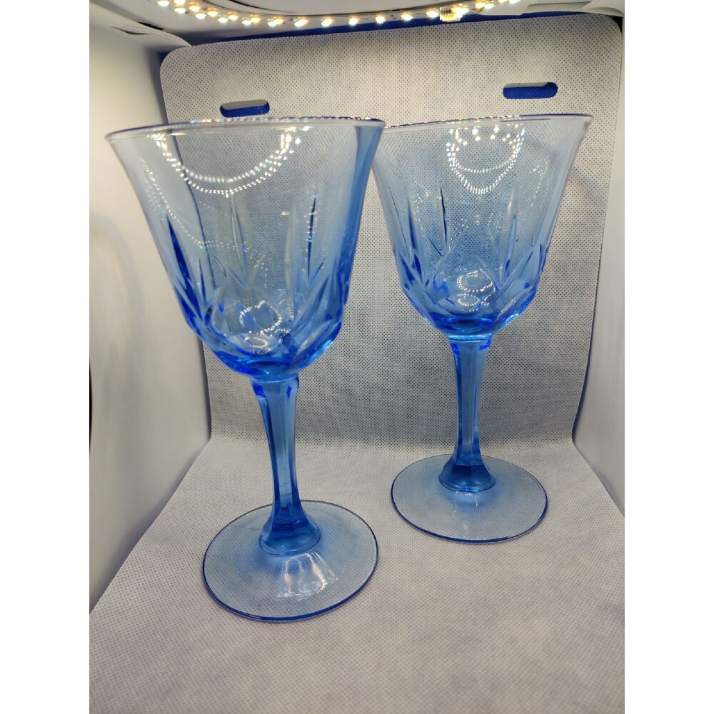 2 Blue Wine Glasses